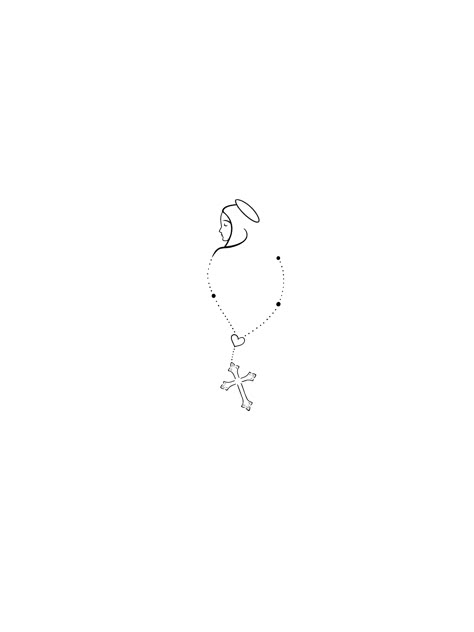 Minimalist Rosary Tattoo, Cristian Tattoo Design For Women, Fine Line Rosary Tattoo, Dainty Catholic Tattoos, Fine Line Jesus Tattoo, Small Catholic Tattoos, Minimal Christian Tattoo, Catholic Tattoos, Mary Tattoo