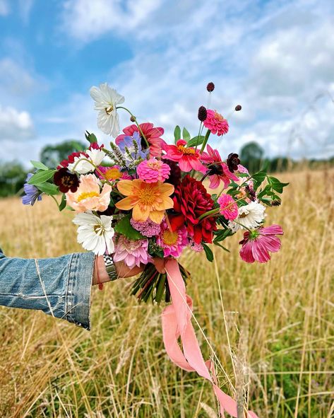 Jewel Tone Wildflower Bouquet, Wildflower Prom Bouquet, Bright Wildflower Wedding Bouquet, Bright Summer Wedding Flowers, Cosmo Bouquet, Summer Bouquet Wedding, Fall Wildflower Wedding, Tulip Bouquets, Zinnia Bouquet