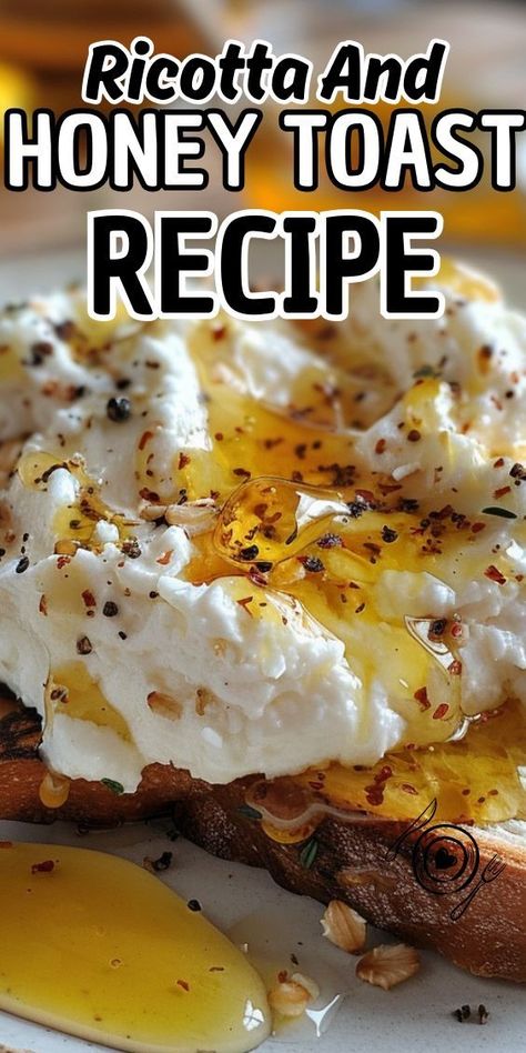 This simple Honey Ricotta Toast with Pistachios is a light and refreshing appetizer. It's perfect for a weekend brunch or to pair with a glass of wine before dinner. Ricotta Toast Breakfast, Ricotta And Honey, Honey Appetizers, Honey Ricotta, Toast Recipe Breakfast, Brunch Appetizers, Ricotta Toast, Honey Toast, Mother's Day Brunch