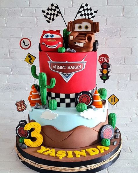 11 Disney Cars Birthday Cakes Perfect For The Cars Loving Kid - That Disney Fam Tow Mater Cake Ideas, Lightning Mcqueen And Mater Cake, Mc Queen Birthday Cake, Cars Movie Theme Cake, Cars Disney Birthday Cake, Birthday Cake For Boy And Girl Together, 2 Themes In One Cake, Disney Pixar Cars Birthday Cake, Lightning Mcqueen Cakes