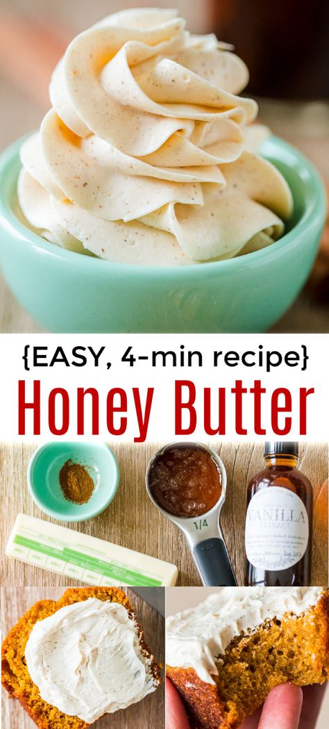 How to Make Easy Honey Butter! You'll love this whipped honey butter recipe. It's restaurant style, takes 4-minutes to make and is such a treat for Thanksgiving and Christmas!! #honeybutter #honeybutterrecipe #flavoredbutter #sweetbutter #cinnamonbutter #natashaskitchen #butter #christmas #thanksgiving Maple Honey Butter Recipe, Honey Butter Icing, Hunny Butter Recipe, Whipped Butter Recipe For Bread, Sweet Whipped Butter, Honey Butter For Cornbread, Whipped Flavored Butter, Flavored Whipped Butter, Whipped Cinnamon Honey Butter