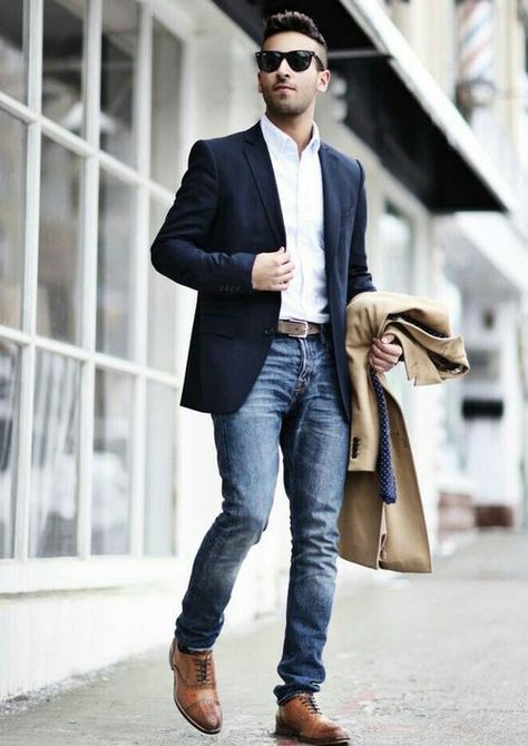 Sports Jacket With Jeans, Blazer With Jeans Men, Sport Coat And Jeans, Sports Coat And Jeans, Sports Jacket Outfit, Blue Blazer Outfit Men, Suit Jacket With Jeans, Black Blazer With Jeans, Blue Jeans Outfit Men