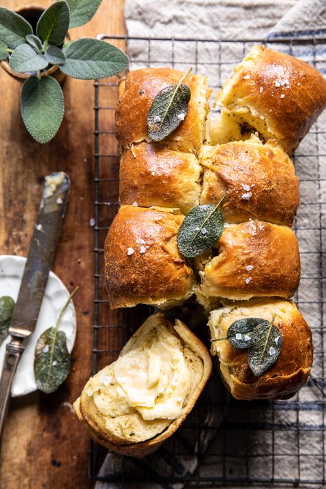 Swept Up Hair, Aesthetic Desserts Recipes, December Recipes, Harvest Bread, Half Baked Harvest Recipes, Brioche Rolls, Savory Treats, Sage Butter, Herb Bread