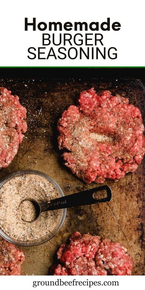 This easy burger seasoning only takes 5 minutes to whip up and is made with ingredients you likely already have on hand! Take your burgers to the next level with this homemade mix! Ground Beef Burger Patties, Easy Hamburger Seasoning, Burger Recipes Beef Stove, Best Hamburger Seasoning Recipe, Homemade Burger Seasoning, Seasoned Hamburger Patties, Grilled Hamburger Seasoning Recipes, Seasoning For Burgers Ground Beef, Seasoning Hamburger Patties