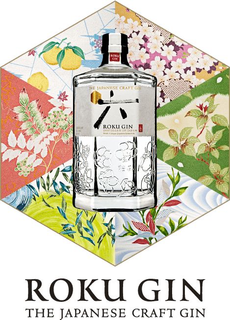 ROKU GIN THE JAPANESE CRAFT GIN Wine Ads, Roku Gin, Drink Presentation, Vintage Food Posters, Craft Gin, Japanese Whisky, Bottle Label Design, Fancy Drinks, Gin Bottles