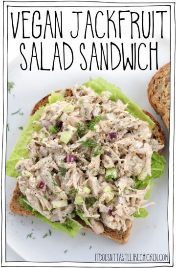 Vegan Jackfruit Salad Sandwich - It Doesn't Taste Like Chicken Jackfruit Salad, Lacto Vegetarian, Raw Jackfruit, Resep Vegan, Vegan Jackfruit, Jackfruit Recipes, Vegetarian Foods, Like Chicken, Vegan Sour Cream