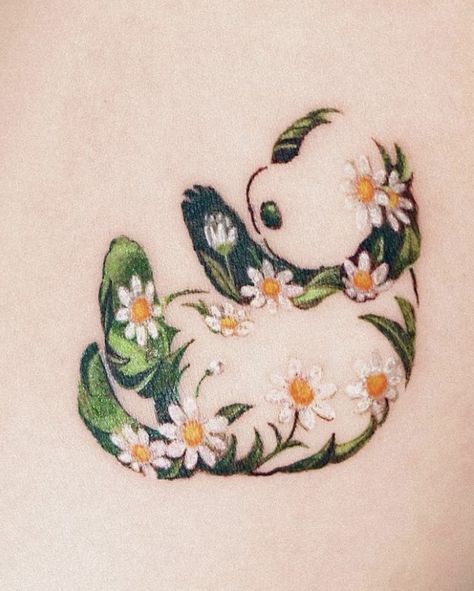 Floral Pet Tattoo, Flower Dog Tattoo, Flower Animal Tattoo, Floral Dog Tattoo, Dog Flower Tattoo, Floral Animal Tattoo, Year Tattoos, Cat And Dog Tattoo, Small Colorful Tattoos