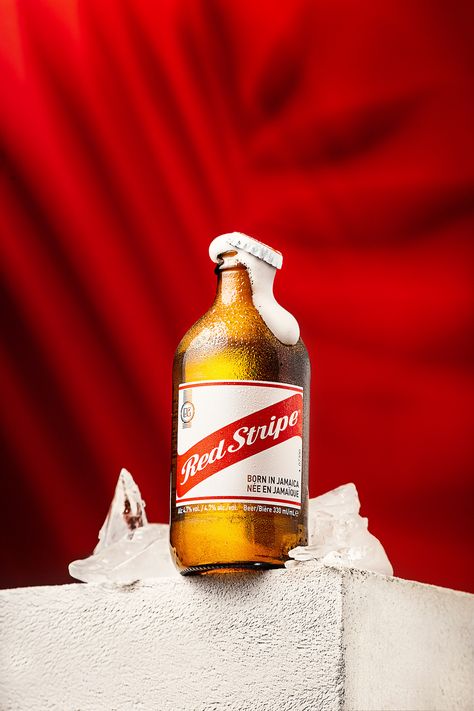 Beer Photography Styling, Beer Bottle Photography, Beer Product Photography, Prop Styling Photography, Red Stripe Beer, Can Photography, Heineken Bottle, Beer Commercials, Ice Beer