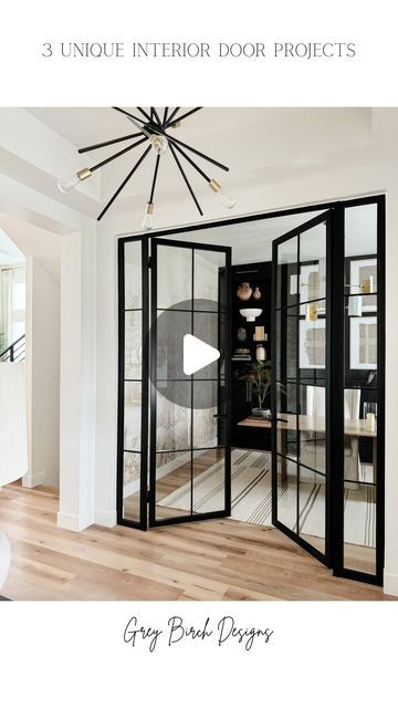 Kathryn Chiampi on Instagram: "Of all the custom touches we have added to our home, these interior doors are the biggest showstoppers! Comment “DOORS” for links to each one and discount codes for some of them too!

The first set of doors we added right when we moved in were the frosted glass and metal pantry doors. We have two, one is a single door and the other is a french door on our second pantry. They add so much to our kitchen, I love them!

Towards the end of last year we installed the bookcase doors that lead to our hidden movie room. They are the coolest doors ever and any time someone comes over they are shocked they are actually doors and there is a whole room behind them!

Just last month we installed the glass and metal french doors on our home office and they are truly a stunn Interior Home Office Doors, Glass Door Office, Metal French Doors, Bookcase Doors, Home Office Doors, Hidden Movie, Bookcase Door, Condo Remodel, Pantry Doors