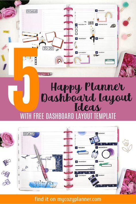 Yay! I have a Dashboard Happy Planner now! And it means, I can decorate it and share Happy Planner dashboard layout ideas with you. Have a look at weekly layouts for a Dashboard Classic planner I have made for this month. Feel free to copy these Happy Planner Dashboard layout ideas for your planner and use the stickers I used. Most of them are free. Check the links below every image to get the stickers for your personal use. Happy Planner Layout Dashboard, Dashboard Layout Happy Planner, Happy Planner Sticker Layout Ideas, Mini Happy Planner Layouts Dashboard, The Happy Planner Dashboard Layout Ideas, Dashboard Planner Ideas, Classic Happy Planner Dashboard Layout Ideas, Classic Happy Planner Layout Ideas, Dashboard Planner Layout