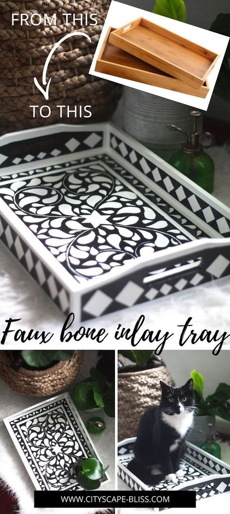 Bone Inlay Diy, Easy Upcycle, Bone Inlay Tray, Room Decor Crafts, Home Decor Diy Crafts, Uk Lifestyle, Inlay Furniture, Bone Crafts, Wooden Serving Trays