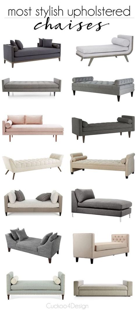 14 most stylish upholstered chaises and benches | button tufted chaise | chaise for in front of a bed | bench for in front of a bed | nailhead trim chaise | nailhead trim bench | daybeds | via @jakonya Upholstered Bench Living Room, Family Drinks, Dressing Unit, Upholstered Chaise, Unique Sofas, Modern Sofa Designs, Couch Design, Chaise Lounge Sofa, Dekorasi Kamar Tidur