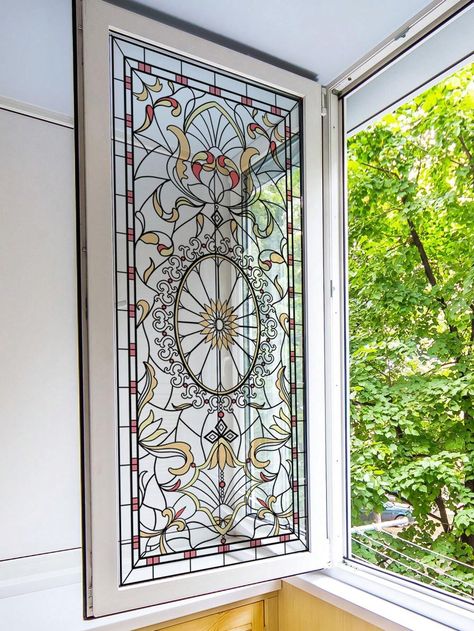 1pc Simple Colorful Patterned Electrostatic Glass Window Film Self-Adhesive Double-Sided Printed Window Sticker, Non-Transparent | SHEIN USA Stained Glass Bedroom Window, Bathroom Stickers, Victorian House Interiors, Diy Stained Glass Window, Window Privacy, Glass Decals, Bathroom Windows, Glass Bathroom, Door Stickers