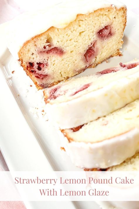 Strawberry Loaf Cake, Cakes For Summer, Strawberry Loaf, Lemon Loaf Cake Recipe, Lemon Blondies, Dinner For 1, Strawberry Lemon Cake, Stone Gable, Cake With Strawberries