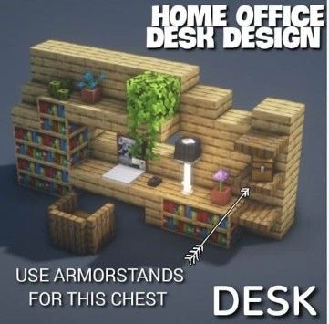 Minecraft Desk Ideas In Game, Minecraft Office Room, Office In Minecraft, Minecraft Study Room Ideas, Minecraft Office Design, Minecraft Crafting Table Ideas, Office Minecraft Ideas, Coffee Table Minecraft, Living Room Ideas In Minecraft