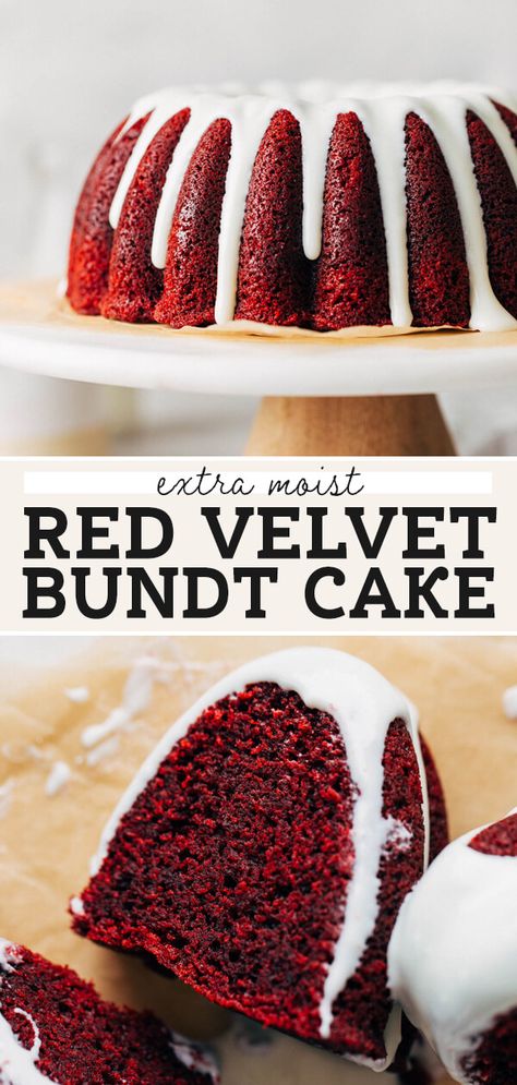 This moist red velvet bundt cake is rich and so flavorful. It has that signature mild chocolate flavor, tender texture, and deep red velvet color. All topped off with a silky cream cheese icing! #redvelvet #bundtcake #creamcheese #butternutbakery | butternutbakeryblog.com Red Velvet Bundt Cake Recipe, Red Velvet Cake Recipe Easy, Bunt Cake Recipe, Red Velvet Bundt, Red Velvet Bundt Cake, Butternut Bakery, Red Velvet Cake Recipe, Velvet Cake Recipes, Bundt Cake Recipe