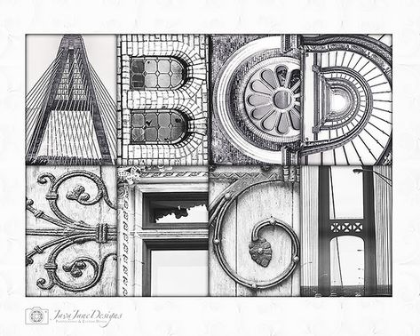 My alphabet photography features whimsical letters of the alphabet photographed in a variety of styles: architectural details, golf, rustic, vintage and historic signs. Letters can be purchased individually below to create your own designs. Visit my other letter collections here: Alphabet Photography If you're looking for a custom design created for you, head over to my shop (over 15,000 happy customers!) here: www.JavaJaneDesigns.com Letter Art Photography Alphabet, Architecture Alphabet, Architectural Lettering, Letter Art Photography, Alphabet Photography Letters, Alphabet Letters To Print, Alphabet Drawing, Letter Photography, Alphabet Photography