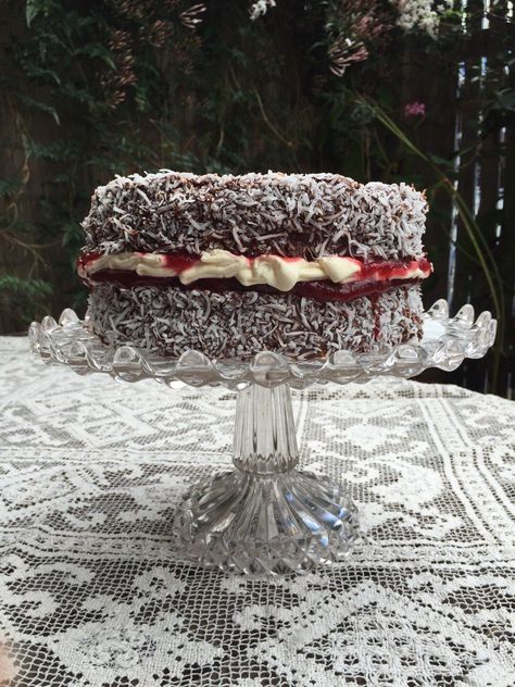 Chocolate Jam-n-Cream Lamington Cake - Cakeophilia Aussie Desserts, Lamington Cake Recipe, Lamington Recipe, Lamington Cake, Lamingtons Recipe, Chocolate Jam, Savory Cakes, Cake 5, Sponge Cakes