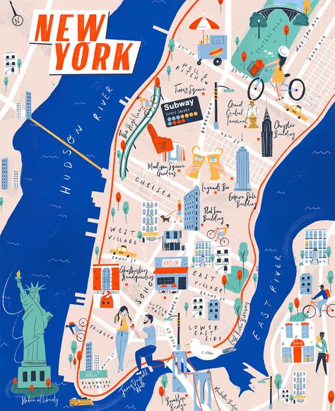 (7) New York Inky Map | Skillshare Projects Manhattan Map Illustration, New York City Map Illustration, Illustration Map Design, Tourist Map Design, New York Map Illustration, Travel Map Illustration, Map Art Illustration, Nyc Illustration, Tom Froese