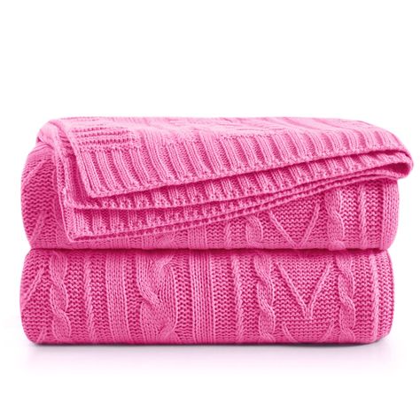 PRICES MAY VARY. Softable Material: The hot pink knit blanket is made of 100% high quality acrylic fabric, soft and comfy, with good breathable. Compared with wool fabric, it has a good flexibility and strength, pilling resistance and non-shrinking. Cable Knit Design: Sweater style cable knitting design gives an unique feeling and adds decorative element to your room. This 50" x 60" throw blanket coordinates perfect with modern, classic industrial home decor, is the best companion to your home l Blankets For Couch, Cable Knit Throw Blanket, Cable Knit Blankets, Preppy Bedroom, Cable Knit Throw, Dorm Room Inspiration, Pink Blanket, Cable Knitting, Knitted Blanket