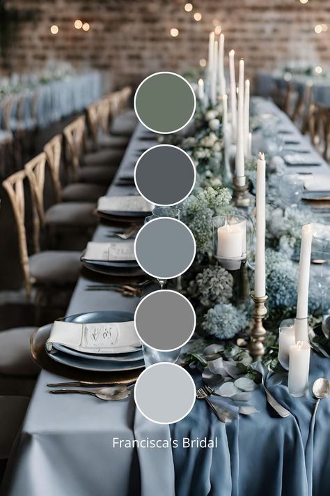 If you are looking at planning a winter wedding, then check out these beautiful winter wedding color ideas to help inspire you and help you create your wedding color palette!! | Wedding theme | Wedding theme ideas | Wedding colors | Wedding color ideas | Wedding theme | Spring wedding color ideas | Summer wedding color ideas | Fall wedding color ideas | Winter wedding color ideas | Spring wedding theme ideas | Summer w...#CreativeIdeas #Trends #Motivation #Ideas #Inspo #HomeTrends #Inspiration Elegant Party Color Scheme, Silver Wedding Colors Palette, Slate Grey Wedding Color Palettes, Gray Wedding Pallete, Wedding Winter Color Schemes, Wedding Color Schemes With Gray, Colors For Winter Wedding, January Wedding Ideas Colors, Wedding Color Schemes Grey