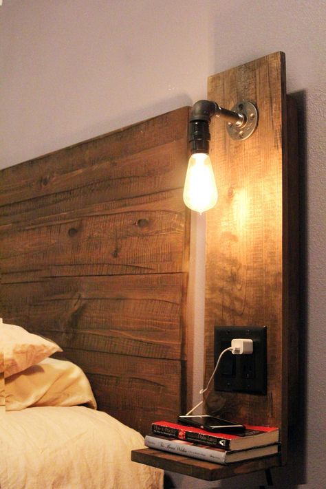 Nightstand Design, Diy Headboard, Creative Furniture, Creative Home Decor, Rustic Bedroom, Diy Lamp, Easy Home Decor, Rustic Industrial, Rustic Furniture