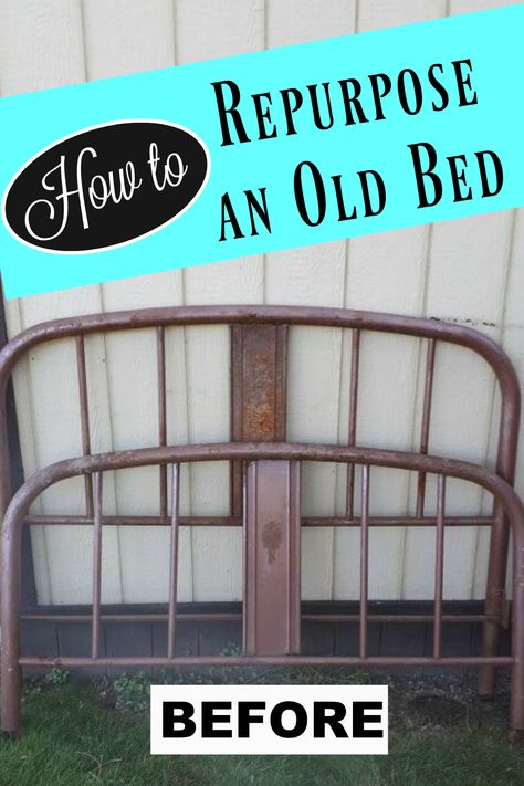 Bed Frame Crafts Projects, Iron Bed Repurpose, Headboard Flower Bed Ideas, What To Do With Old Bed Frames, Bench Made From Bed Frame, Old Bed Headboard Ideas Projects, Repurposed Iron Bed Frame, Metal Bed Frame Repurpose, Repurposed Iron Bed