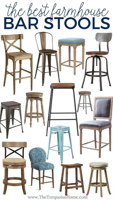 The BEST Farmhouse Bar Stools that you'll love! #barstool #farmhousestyle #farmhousebarstools #barstools Farmhouse Kitchen Island Stools, Farmhouse Stools For Island, Modern Farmhouse Bar Stools, Farmhouse Counter Stools, Farmhouse Bar Ideas, Farmhouse Barstools, Modern Farmhouse Bar, Farmhouse Bar Stools, Rustic Craftsman