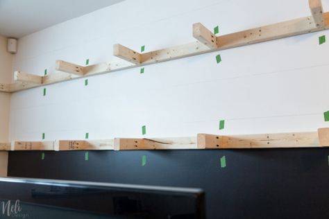 How to make very long floating shelves | NeliDesign Fall Dining Room Table Decor, Floating Shelves Books, Fall Dining Room Table, Ikea Floating Shelves, Wooden Storage Shelves, Farm Hacks, Shelf Arrangement, Long Floating Shelves, Room Table Decor