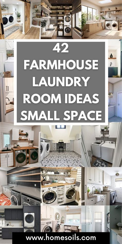 Transform your small laundry room into a farmhouse retreat with rustic shelves, sliding barn doors, and charming wicker baskets. Maximize storage and style in limited space! Country Utility Room Ideas Farmhouse, Laundry Craft Room Office Combo, Basement Small Laundry Room Ideas, Farmhouse Laundry Room Remodel, Small Laundry Room Doors, Simple Farmhouse Ideas, Laundry Room With Open Shelves, Laundry Room With Corner Sink, Laundry And Mudroom Ideas