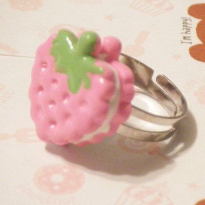 Strawberry Ring, Pink Strawberry, Deviantart, Ring, Green, Pink, White, Kawaii