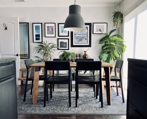 Check out this Organic Scandi-Industrial Modern Small/Cool Space | Apartment Therapy Scandi Industrial Interior, White Dining Room Decor, Scandi Industrial, Scandi Dining Room, Black And White Dining Room, Small Bungalow, Black Living, Nyc Living, California Bungalow