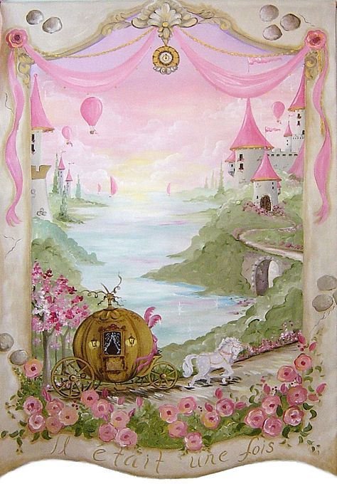 Il etait une fois wall hanging by me Kris Langenberg.  Princess Art Princess Castle Mural, Princess Castle Painting, Princess Wall Painting, Princess Painting Ideas, Fairytale Aesthetic Wallpaper, Princess Wall Mural, Princess Mural, Princess Background, Fairy Mural