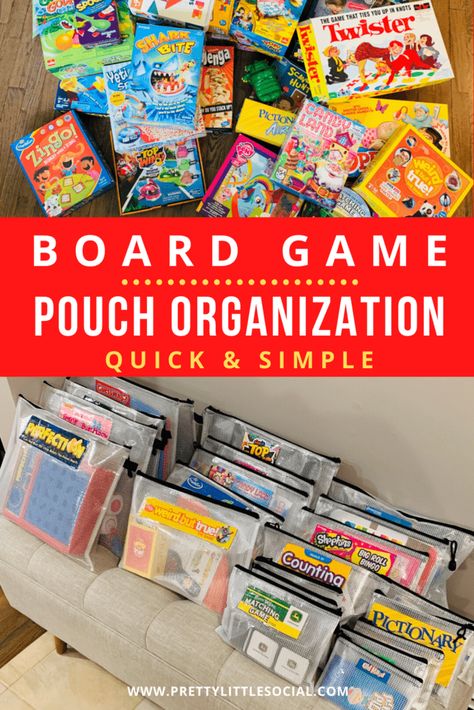 Diy Board Game Organization, Monopoly Storage Ideas, Storing Board Games Storage Solutions, Organizing Card Games, Organize Board Games Storage Solutions, Best Way To Store Board Games, Storing Games Organization Ideas, How To Store Games And Puzzles, Organizing Board Games Ideas