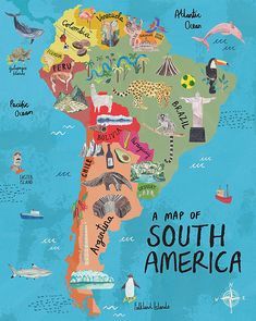 Wonderclub - Miranda Sofroniou Miranda Sofroniou, World Map Continents, America Continent, Continents Of The World, Maps Aesthetic, Cartoon Map, South America Map, Geography Activities, Travel Collage