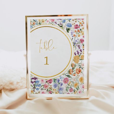 Colorful Wildflower Wedding Table Number Wildflower Wedding Table, Colorful Wildflower Wedding, Floral Table Numbers, Colorful Wedding Invitations, Boho Wildflower, Wedding Table Number Cards, Bridal Shower Tables, Meadow Garden, Black And White Wedding Invitations