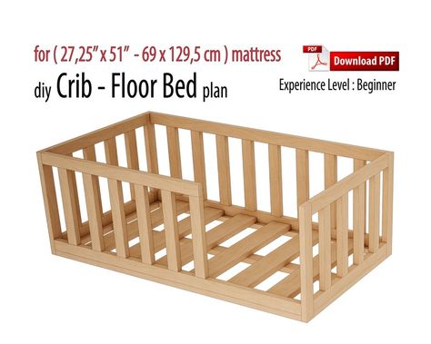 Baby Floor Bed, Diy Floor Bed, Bed Woodworking Plans, Montessori Floor Bed, Floor Bed Frame, Toddler Floor Bed, Toddler Crib, Diy Crib, Mattress On Floor