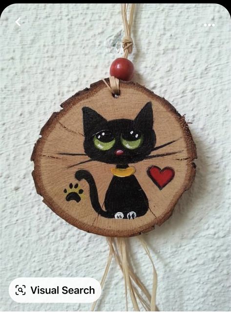 Kat Diy, Hand Painted Cat, Wooden Painting, Wood Burning Art, Wood Working Gifts, Wood Christmas Ornaments, Wooden Cat, Wooden Ornament, Bunny Crafts