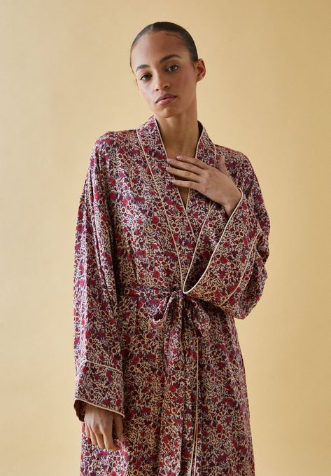 New to our nightwear, the Corina robe is a beautifully oversized dressing gown. Designed to be worn over our best selling pyjamas. It's inspired by the kimono and features wide sleeves with piping details. Pairs beautifully with our new night dress and a great gift.   Composition: 100% Viscose Satin Cool machine wash only. Wash inside out and with similar colours 100% Viscose satin, Cool machine wash only. Wash inside out and with similar colours Velvet Dressing Gown, Pretty Robes, Silk Dressing Gown, Satin Hands, Luxury Scarves, Silk Robe, Oversized Dress, Dressing Gown, Midi Length Dress