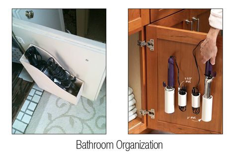 Re-purpose for organization in your bathroom. Hair Appliance Storage, Hair Dryer Storage, Hair Tool Organizer, Hair Appliances, Bathroom Hacks, Iron Storage, Bath Organization, Appliances Storage, House Decorations