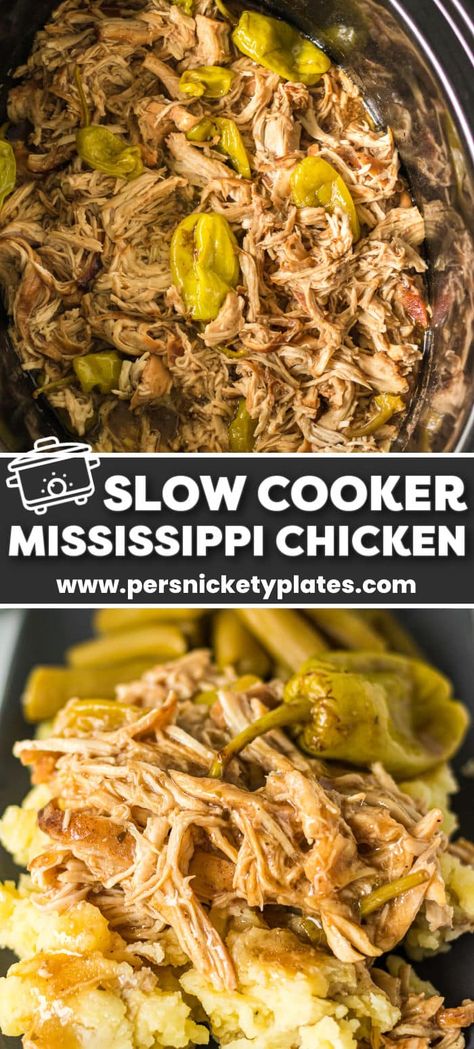 Crock Pot Mississippi Chicken Recipes, Instant Pot Mississippi Chicken Recipes, Crockpot Chicken Mississippi, Mississippi Pot Roast With Chicken, Healthy Mississippi Chicken, Mississippi Crock Pot Chicken, Ms Chicken Crockpot, Crockpot Mississippi Chicken Recipes, Crockpot Chicken Peppers