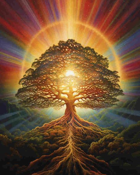 Ray Tree of 7 chakra🌈｜original spiritual artwork 🧚🏻original AI art combine with spirituality 👉commercial use unavailable #healingart #spiritualart #spiritualawakenings #spiritualhealing #arthealing #aiartist Tree Of Life Wallpaper, Spiritual Pics, Spiritual Art Soul, Heavenly Mother, Chakra Tree, Awakening Art, Spiritual Photos, Crystal Photography, Spiritual Pictures