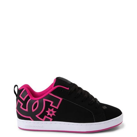 Womens DC Court Graffik Skate Shoe - Black / Pink | Journeys Dc Shoes Girls, Dc Court Graffik, Dc Shoes Women, Dc Sneakers, Dc Skate Shoes, Dc Skate, Zapatillas Nike Jordan, Trendy Shoes Sneakers, Skull Clothing