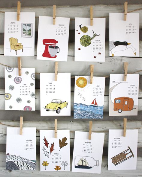 Calendar Design Inspiration, Diy Desk Calendar, Illustrated Calendar, Illustration Calendar, Watercolor Calendar, 2013 Calendar, Creative Calendar, 달력 디자인, Sloe Gin