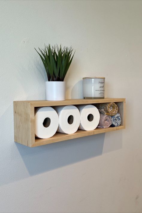 https://www.etsy.com/listing/1522313861/floating-bathroom-shelf-a-wood-display Store and display bathroom essentials with the Floating Bathroom Shelf. It's perfect for storing toilet paper, towels, bathroom supplies, and more! Bathroom Organization Toilet, Wood Display Shelf, Bathroom Stall, Towels Bathroom, Bathroom Decor Luxury, Over Toilet, Shelf Wood, Bathroom Design Decor, Bathroom Shelf