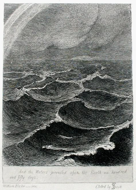 And the waters prevailed upon the earth an hundred and fifty days. William Bell Scott after William Blake, 1878. Etching Dry Point Etching, Intaglio Printmaking, Drypoint Etching, Education Art, Drawing Water, Water Drawing, William Blake, Drawing Drawing, Water Art