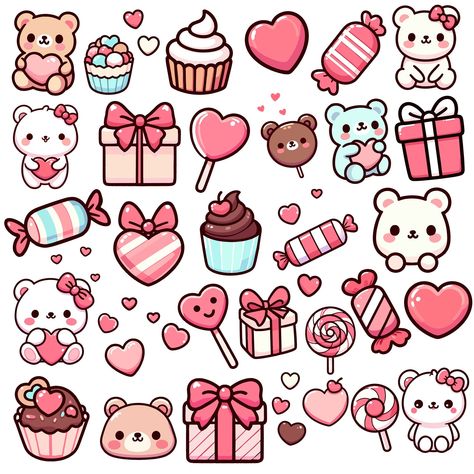 Drawing Cute Stickers, Free Kawaii Stickers, Printable Stickers Cute Kawaii, Cute Cute Stickers, Cut Stickers Printable, Stickers Printable Cute Kawaii, Cute Printed Stickers, Cute Sticker For Journal, Valentines Bear Drawing