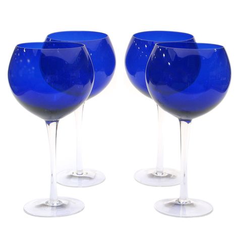 Features:  -Set of 4 28 oz. Red Wine glasses.  -Dishwasher safe.  -Color: Cobalt.  -Collection: Glass Stemware Cobalt.  Product Type: -Red wine glass.  Color: -Blue.  Number of Glasses In Set: -4.  Pr                                                                                                                                                                                 More Colored Stemware, Blue Stemware, Personalised Wine Glass, Colored Wine Glasses, Blue Wine Glasses, Purple Living Room, Blue Items, Glass Stemware, Yves Klein