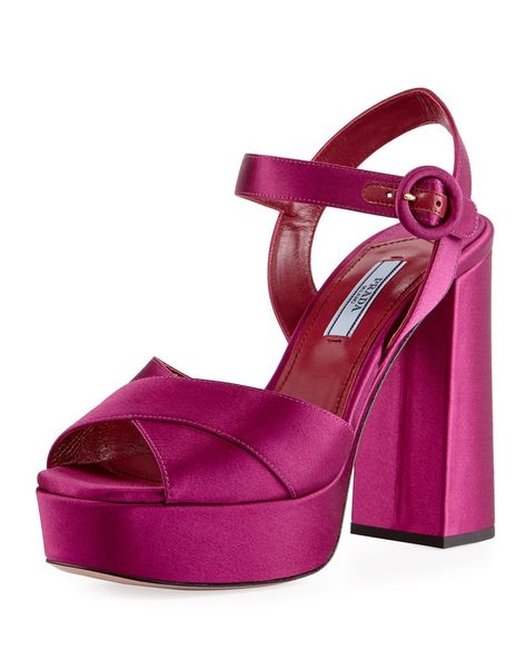 Comfortable Heels 2018 | POPSUGAR Fashion Pink Prada, Fallon Carrington, Fashion Shoes Sandals, Criss Cross Sandals, Shoes Prada, Sandal Shoes, Pink Sandals, Platform Sandals Heels, Platform Heel