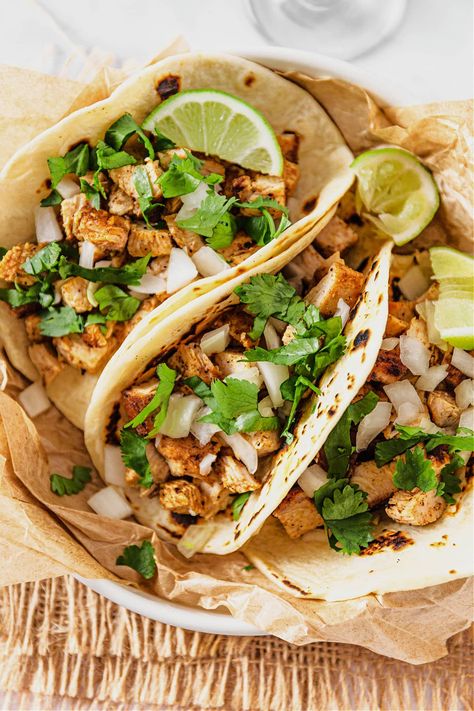 Spicy Chicken Street Tacos, Mexican Style Chicken Tacos, Authentic Mexican Street Tacos Chicken, Chicken Tacos Mexican, Street Taco Recipes Chicken, Chopped Chicken Tacos, Mexican Soft Tacos, Healthy Chicken Tacos Recipe, Ground Chicken Street Tacos